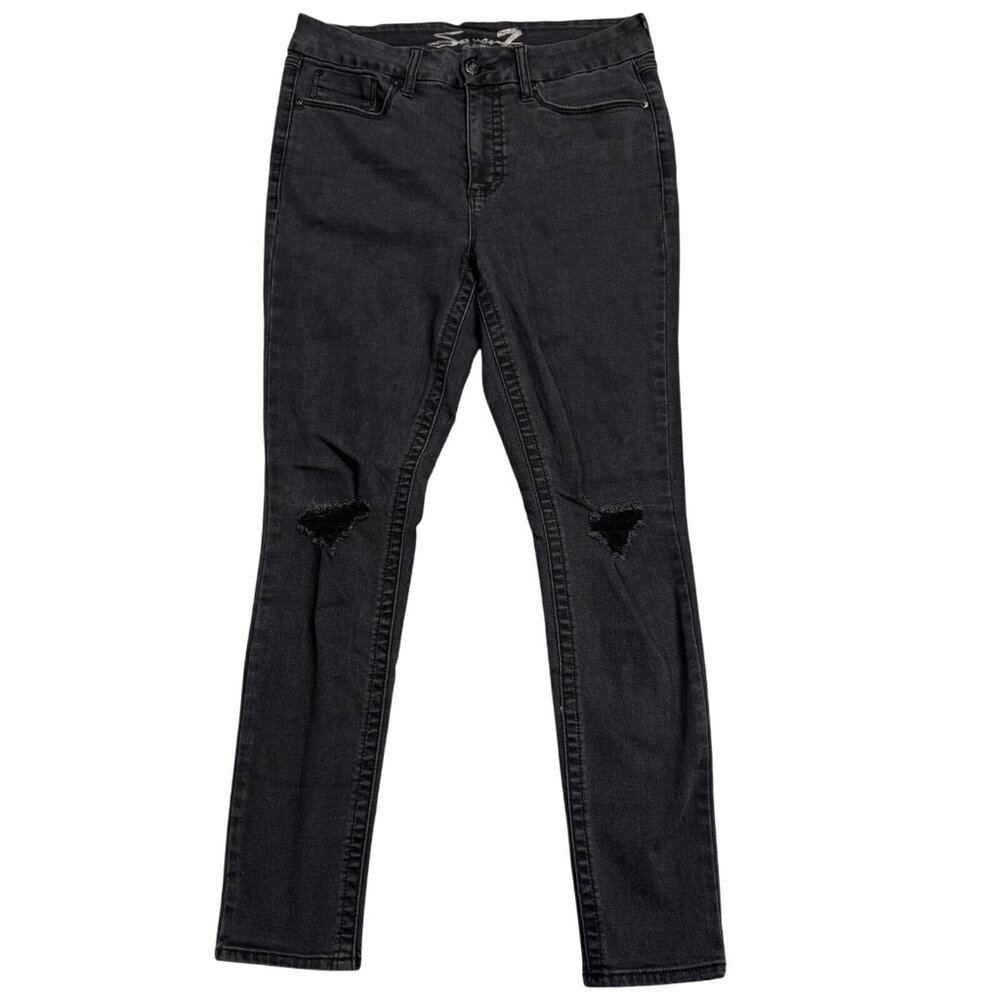 Seven7 Womens Black Distressed Denim Tummyless High Rise Skinny Jeans Size 10